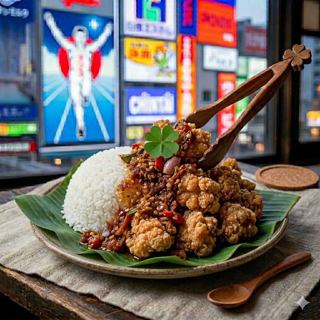 Nasi Ayam Karage Sambal Bawang dengan rasa pedas gurih
